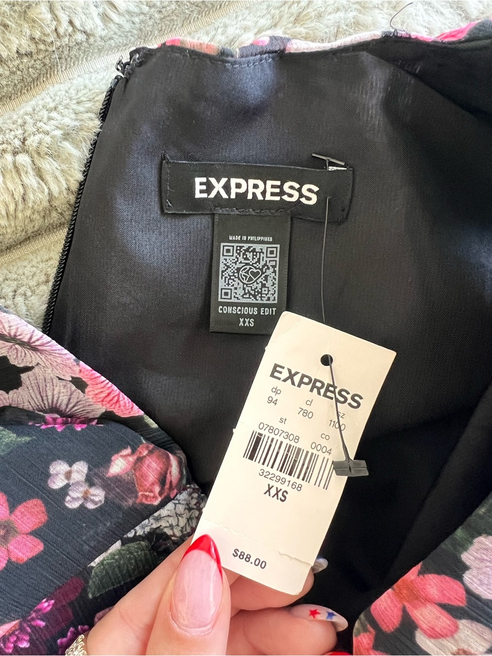 Express Floral Print Ruched Ruffle Hem Mini Dress Size XXS - Picture 9 of 9